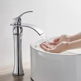 Auralum - Wasserhahn Bad Wasserfall Waschtischarmatur Hoch Wasserhahn Bad aus Messing Chrom Armatur Waschbecken Einhebelmischer Mischbatterie für