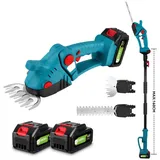 onevan Teleskop Heckenschere Akku, 2-in-1 Elektrisch Heckenschneider und 13 cm Schnittlänge, 90° geneigter Kopf, mit 2 Batterie
