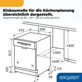 Exquisit EGSP56312-EB-030E Einbau-Geschirrspüler (teilintegrierbar, 598 mm, Silber)