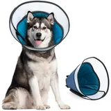 EvcgoX Halskrause Hund für Mittelgroße Hunde Leckschutz Hundekragen nach der Operation 360° Vision Weich Halskrause Hund mit PVC Schutzhülle Blau ML(25.5-35.5CM)