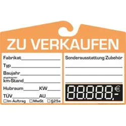Eichner Verkaufsschild zur Befestigung am Innenspiegel
