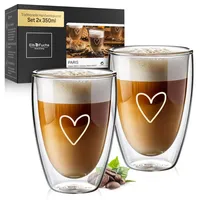 ElbFuchs® Latte Macchiato Gläser doppelwandig [2x 350ml] GESCHENKIDEE mit HERZ | Kristallklare Thermogläser doppelwandig | Ideal als Cappuccino Gläser | Kaffeegläser | Teegläser