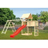 Karibu Woodfeeling Gmbh Karibu Spielturm Lotti Doppelschaukel Gerüst Plattform Kletterwand Rutsche Rot