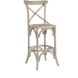 BIZZOTTO Barhocker Cross aus Ulmenholz, klassisch gepolstert, Rattansitz, Natur, elegantes 4-Fuß-Design