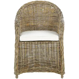 Beliani Gartensessel Susua Rattan 54 x 87 x 67 cm Cremeweiß mit Kissen