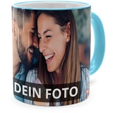 PhotoFancy® - Fototasse vollflächig Bedruckt - Personalisierte Panorama-Tasse mit eigenem Foto selbst gestalten - Hellblau