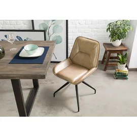 Massivmoebel24 Stuhl Echtleder 49x56x83 beige IRON label #608