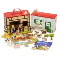 yoamo Bauernhof Adventskalender für Kinder mit 24 Holzfiguren, hochwertigem Spielkoffer und weihnachtlicher Tier-Geschichte, mehrfarbig, 27-teilig