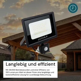 LUXULA Außenstrahler LED 50 W 5000 lm inkl. Bewegungsmelder schwarz IP65