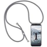 YMCASE Handykette Handyhülle für Samsung Galaxy A02 mit Band - Handy-Kette Handy Hülle mit Kordel zum Umhängen Handyanhänger Halsband Lanyard Case - Transparent Schutzhülle in Grau