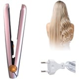 2-in-1 Glätteisen, Haarglätter aus Keramik Erzielen Sie Gerfekt Glattes oder Lockiges Haar, Mini Haarglätter, für lange & Kurze Haare, Tragbar Lockenwickler, Für alle Haartypen Geeignet (Rosa)