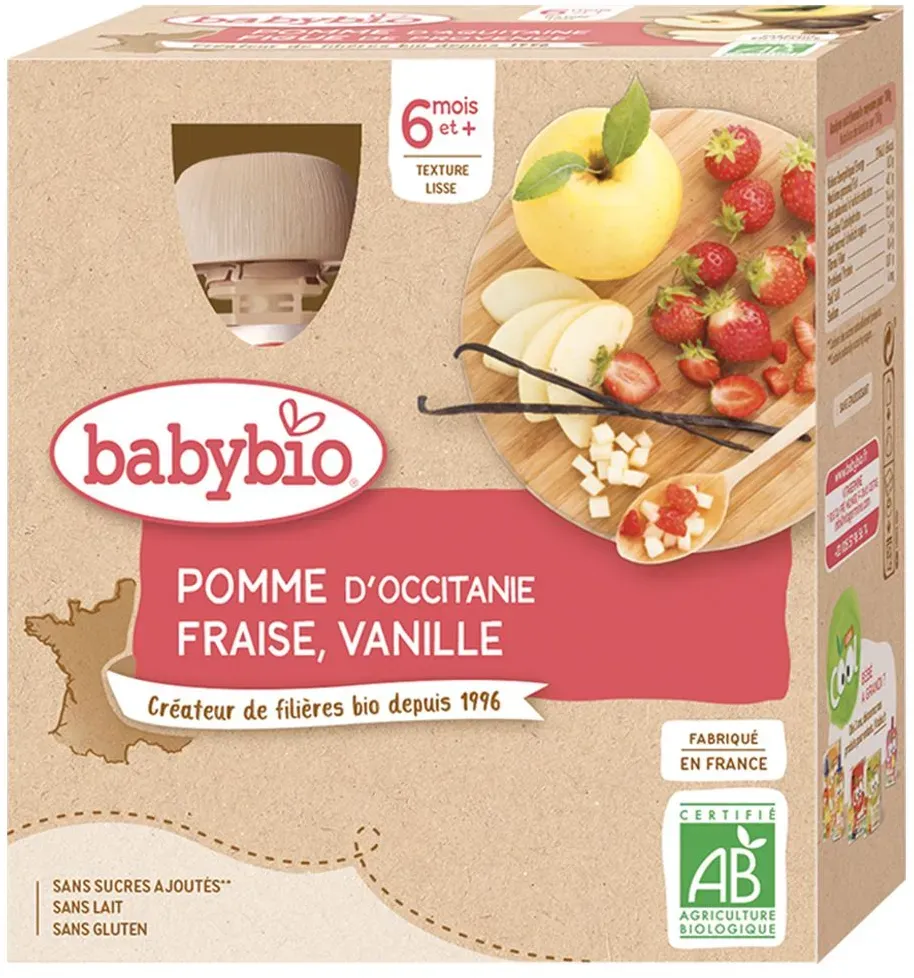 BABYBIO Gourdes Pomme de provence, fraise, vanille 360 g Aliment