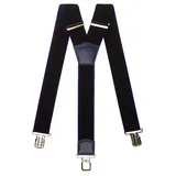 Olata Extra Breite Herren Hosenträger Y-Form in Schwarz mit Farbigem Leder – 5 cm. Schwarz/Königsblau (Silber Clips) - Einheitsgröße