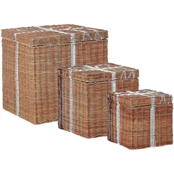 Aufbewahrungsbox Rattan braun / weiß 3er Set CADEAU