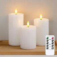 Yeelida Flammenlose LED-Kerzen mit Wachsöl-Effekt, flackernde Fernbedienung 3er Pack Weiß Säule Batteriebetriebener Timer Elektrische Kerzen aus echtem Wachs (7.5x10,12.5,15cm)