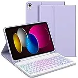 Bettdow für iPad A16 11.Generation 2025/10.Generation 2022 Tastatur Hülle, QWERTZ Layout Abnehmbarer Beleuchtete Tastatur, Hülle mit Stifthalter für iPad 10.Gen 10,9"/ 11.Gen 11", Lila