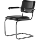 Thonet - JS. THONET a personal Interpretation by Jil Sander S 64 V Serious Armlehnstuhl, Glossy Titan / Buche high-gloss graphite black / Leder graphite black