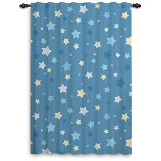 ggaimwf Sternvorhänge für Kinderzimmer Blaue Sterne Muster GalaxyCartoon Vorhänge Tape TopFenster Tür Vorhänge für Jungen Baby Kinderzimmer Spielzimmer Raumteiler Stangentaschen 135x245cm 1 Stück