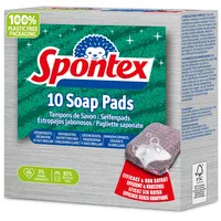 Spontex Seifenpads 10er Pack, kratzfreie Reinigungspads aus Stahlwolle mit Seifenanteil, mit Zitronenduft, 1 x 10 Stück