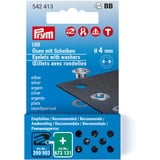 Prym 542413 Ösen mit Scheiben Nachfüllset, silberfarbig Stück, Ø 4 mm, 100 Anzahl