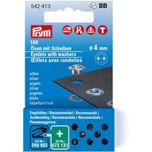 Prym 542413 Ösen mit Scheiben Nachfüllset, silberfarbig Stück, Ø 4 mm, 100 Anzahl