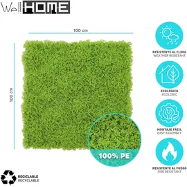 Wellhome – Künstlicher Vertikalgarten – Heckenpanel 100x100 cm, für Innen- und Außenbereich – Grün
