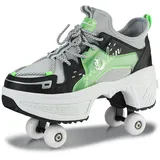 Schuhe mit Rollen für Jungen Mädchen, Rollschuhe mit 4 Einziehbaren Rädern, 2-in-1 Rollschuhen und Sneakers, Roller Skate Shoes für Kinder Teenager (Grün, 35)