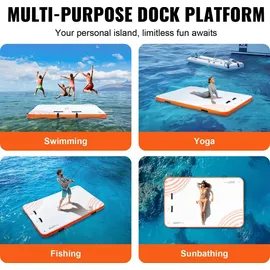 Vevor Aufblasbares Schwimmdock, 2,43 x 1,52 m, aufblasbare Dockplattform, rutschfeste Wasser-Schwimmdockmatte mit tragbarer Tragetasche und abnehmbarer Leiter, schwimmende Plattform-Inselfloß für Pool