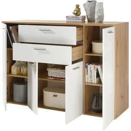 HBZ Kommode PABLO Weiß - Modernes Sideboard mit 4 Türen, 2 Schubkästen, 5 Einlegeböden verstellbar