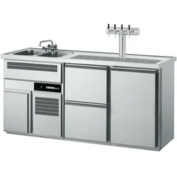 CHROMOnorm Getränketheke mit zwei Becken links, 2 Züge 1/2 und einer Tür