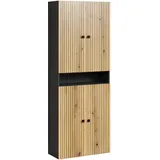 trendteam smart living - PureBliss - Hochschrank breit - Anthrazit/Evoke Eiche - Rillenoptik - 1 offenes Fach + 4 Einlegeböden - (BxHxT) 70 x 186 x 31cm - Badschrank mit edlen Metallgriffe