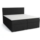 FEDVE Boxspringbett Schlafzimmerbett KANTON mit 2 Bettkästen, Doppelbett mit Bonell-Matratze und Topper 180x200 cm Schwarz (Lux 23) - Schwarz