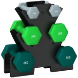 Hanteln Set 6 Kurzhanteln Mit Hantelständer, 2 X 1kg, 2 X 3kg, 2 X 5kg Hantelset Aus Metall Für Fitness, Gymnastik, Zuhause