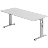 Hammerbacher höhenverstellbarer Schreibtisch lichtgrau rechteckig, C-Fuß-Gestell silber 180,0 x 80,0 cm