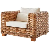 DeLife Loungesessel Nizza aus Rattan natur mit Kissen weiß