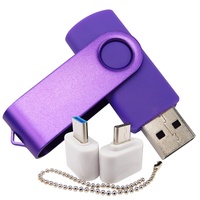 Mini Kapazität USB Flash Drive Memory Sticks Thumb Drives mit 1 OTG (Micro USB) und 1 Typ-C (USB-C) Adapter für Handy (lila 2GB)