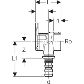 Geberit Anschlusswinkel Mepla d= 26mmxRp 3/4x52mm, 90Grad, Rotguss