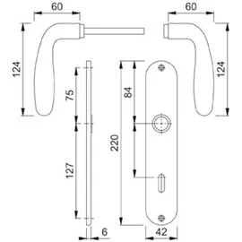 HOPPE Langschildgarnitur Cardiff E1850Z/302 VA F69 OB 72mm DIN L/R