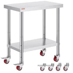VEVOR Arbeitstisch 30" x 18" x 34" Edelstahl Catering Arbeitstisch etwas 150 kg für Belastbarkeit Lebensmittel Zubereitungstisch Gewerbliche Arbeitstisch für Küche Bar Restaurantar 4 verstellbare Füße