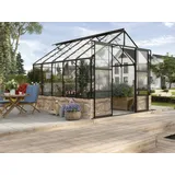 Vitavia Gewächshaus Cassandra 8300 ESG 3 mm in Schwarz inkl. Sockelmauer Sandstein