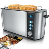 KESSER® Toaster mit Brötchenaufsatz, Langschlitz 4 Scheiben mit 6 Bräunungsstufen + Auftau- & Aufwärmefunktion, Abschaltautomatik, Liftfunktion, inkl. Krümelblech und Rezeptbuch Silber