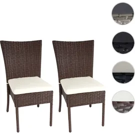 MCW 2er-Set Poly-Rattan Stuhl MCW-G19, Balkonstuhl Gartenstuhl, stapelbar ~ braun, Kissen creme