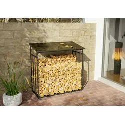 DELUKE® Kaminholzregal aussen mit Abdeckung HEOD für Feuerholz Brennholzregal aussen Kaminholzunterstand Kaminholzständer 70x143x145 Stahl Ohne Plane
