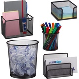 Relaxdays Schreibtisch Organizer Set, Büro & Zuhause, Mülleimer, Bürobox, Briefhalter, Stifte-& Zettelbox, schwarz