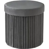 Relaxdays Hocker Samt, mit Stauraum, gepolstert, faltbar, HxD: 38 x 38 cm, runder Beistellhocker, dunkelgrau