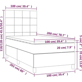vidaXL Boxspringbett mit Matratze Dunkelgrau 100x200 cm Samt