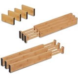 Relaxdays Schubladentrenner, 10 TLG. Set, verstellbare Länge von 43,5 bis 56,5 cm, Bambus, Schubladenteiler Küche, Natur