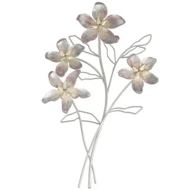 Formano Wand-Zweig 3D Blume 61cm - Handbemaltes Metall Wandbild Wanddekoration perlmuttfarbene Blumen Deko für Wohnzimmer Schlafzimmer Flur Wandbehang zum hängen Wandblume