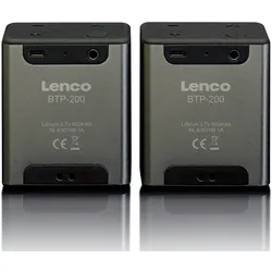 Lenco BTP-200BK Bluetooth® Stereo-Lautsprecherset mit 8 Stunden Spielzeit und Accessoires - Grau