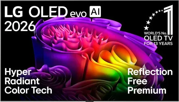 LG OLED evo AI 4K Smart TV – α11 Gen3 4K AI Prozessor (Dual AI Engine), Hyper Radiant Color Tech, Brightness Booster Ultra, entspiegeltes 4K OLED evo Display mit perfekten Schwarzwerten, Dolby Vision & Dolby Atmos, Filmmaker Ambient Mode mit Umgebungslichtsensor, 4K 165 Hz Gaming TV, NVIDIA G-Sync & AMD FreeSync, webOS 26 Smart TV mit 4 Jahren Upgrade-Garantie, AI Magic Remote mit AI Button